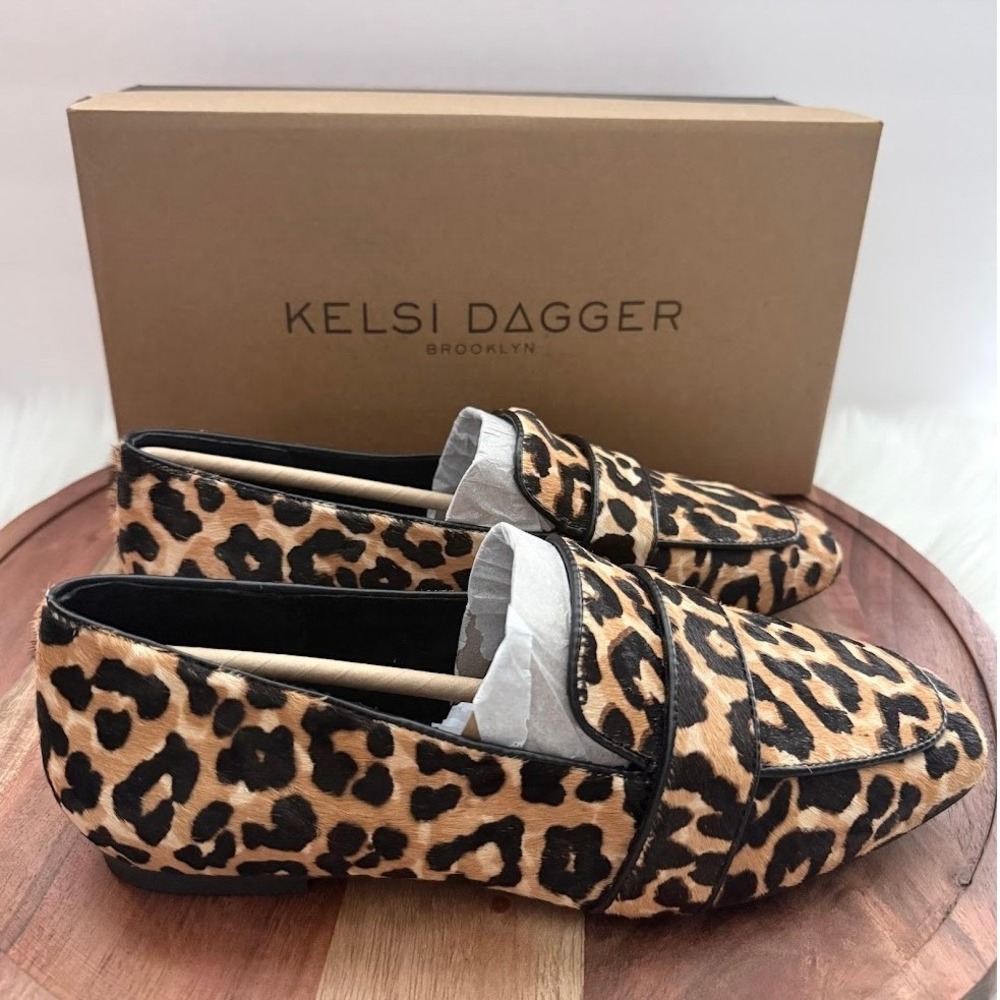 Kelsi Dagger Brooklyn Finch Leopard Hair Calf Loafers Shoes 8M NEW